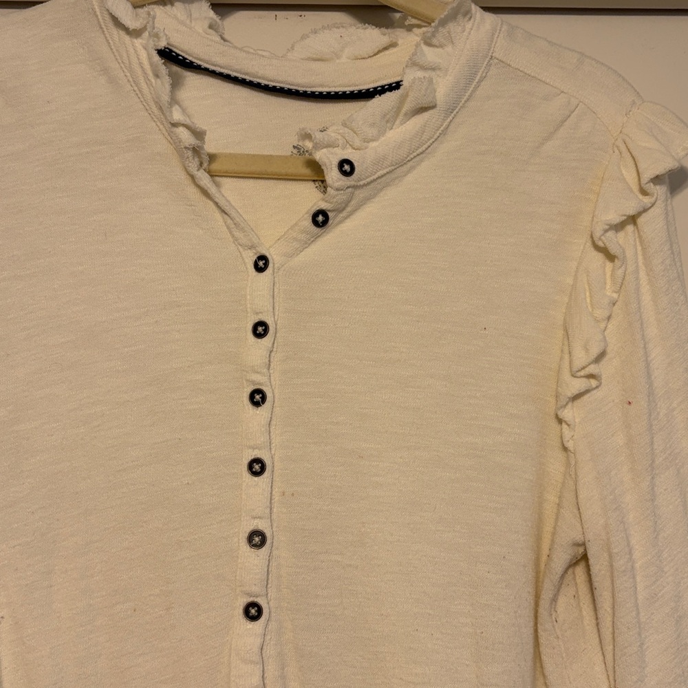 Pilcro Cream Button Down Ruffled Top NWT - image 3